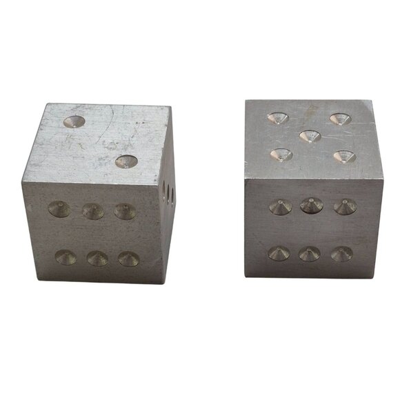 Vintage Large Aluminum Dice Pair 2" - Picture 4 of 5